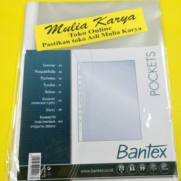 

Pp Pocket Bantex A4 2040 0.08Mm Isi 20 Pcs / Map Plastik Folio Original