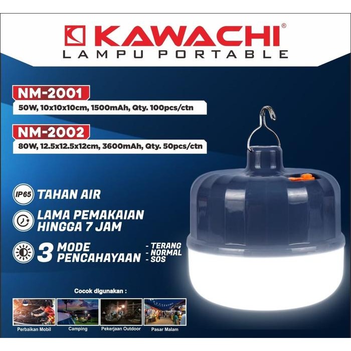 LAMPU EMERGENCY/LAMPU PORTABLE KAWACHI 80WATT - TAHAN LAMA - BISA DI CAS - WATERPROOF