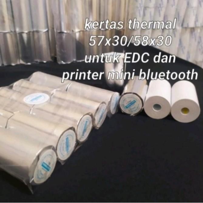 

Kertas kasir thermal 57/58x30 full coreles paket 1 dus isi 100pcs Hitam