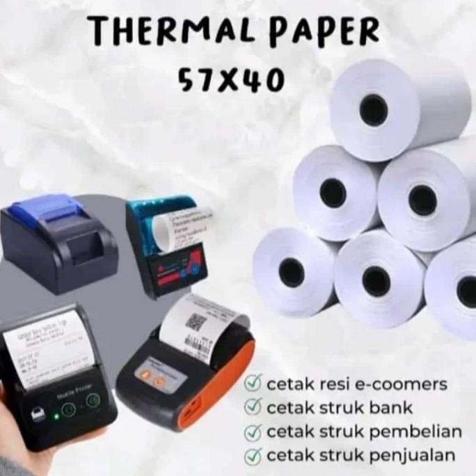 

Kertas kasir thermal edc bluetooth 58/57x40mm isi 50 roll