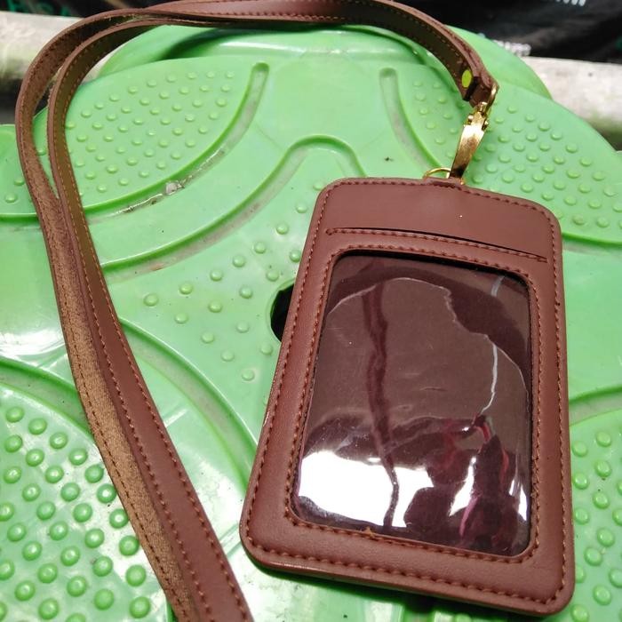

jjm - name tag id card holder kulit kalung coklat 4slot card