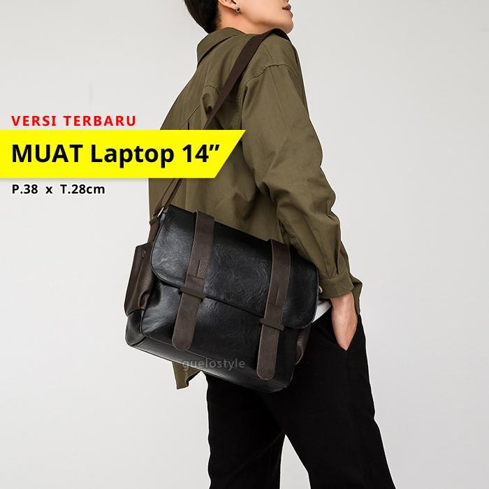 Tas Selempang Kulit Hitam Laptop 14 Inch