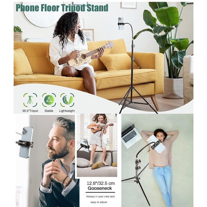 Tripod Hp Holder Klip Handphone 2 Mtr Flexible Leher Tekuk Rotari 360