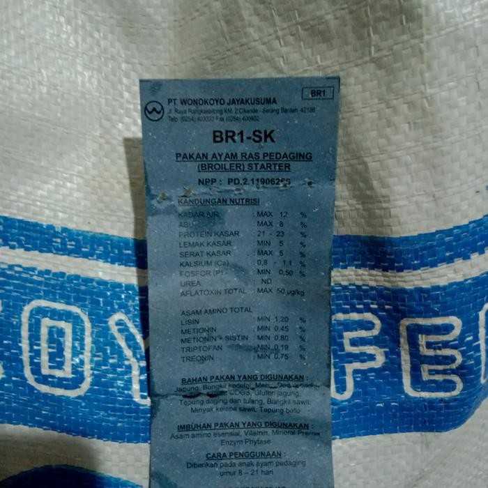 Pakan Broiler starter BR1-SK Wonokoyo Repack 10 Kg