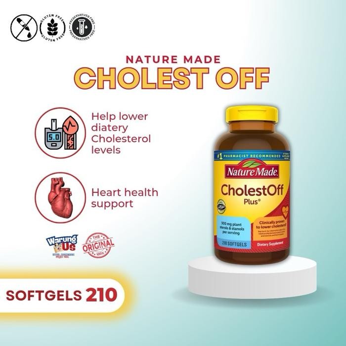 Nature Made CholestOff Plus 210 Softgels - Vitamin Asli USA untuk Mengurangi Kolesterol - Tidak