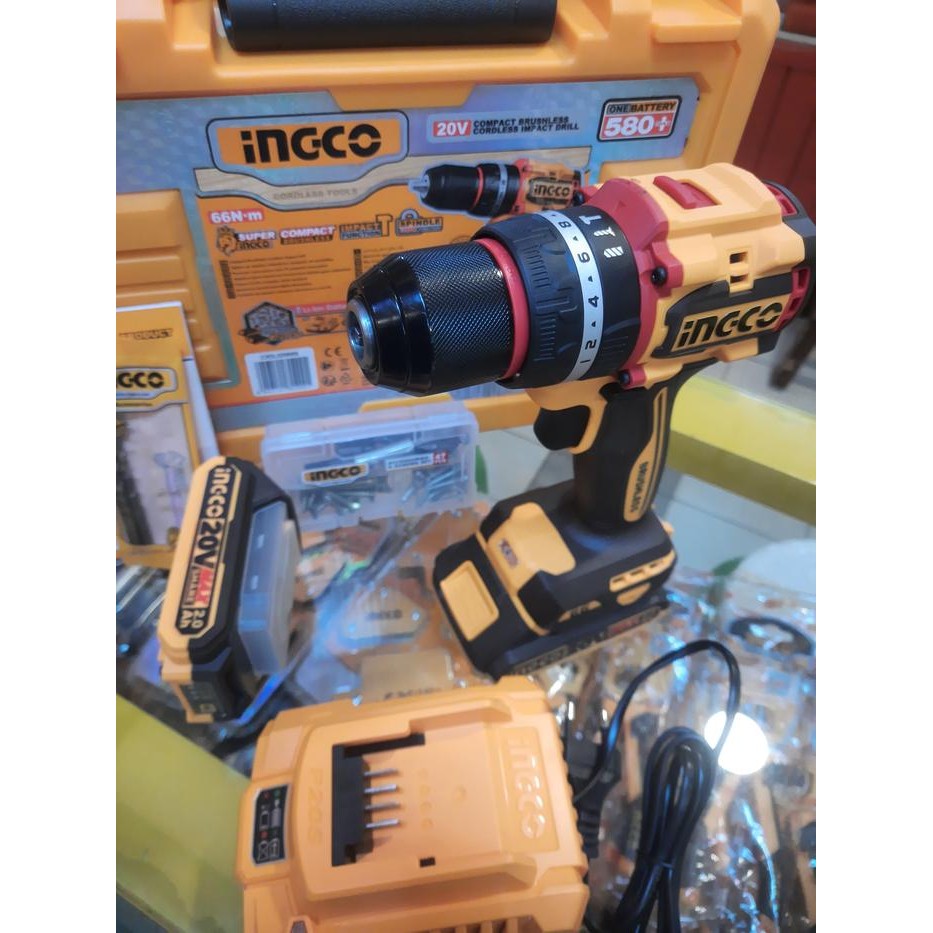 MESIN BOR IMPACT DRILL CORDLESS 20V BRUSHLESS (13mm) 66 Nm INGCO CIDLI20668-SE - Bor Tembok