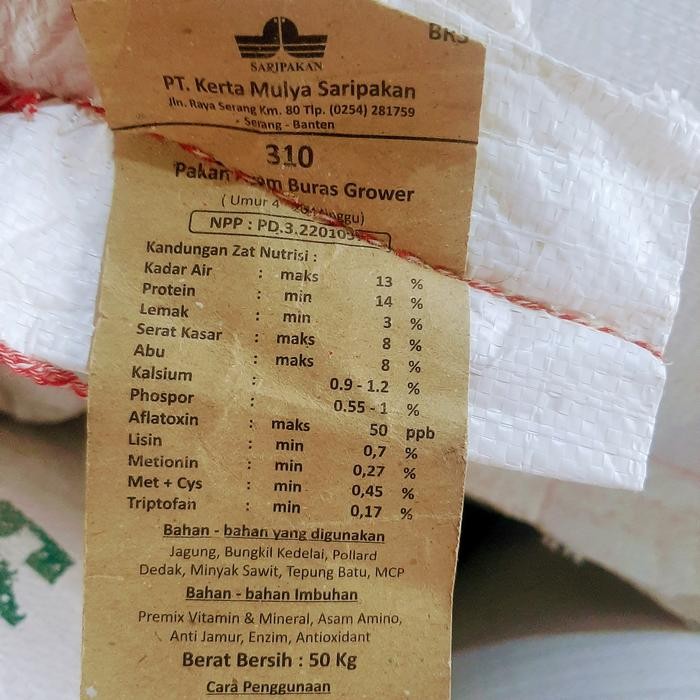 Per 10Kg 310 Saripakan Pakan Ayam Buras Pur Vour Makanan Ayam
