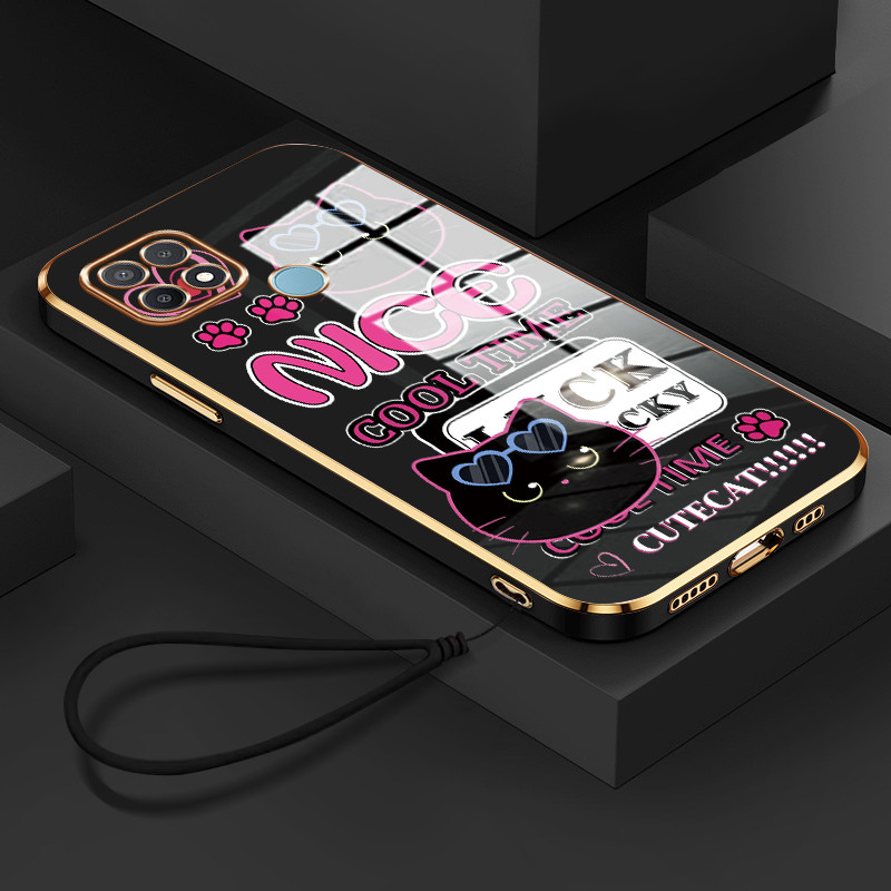 Casing Hp Untuk OPPO A15 A15s A35 Case Casing HP pola kucing lucu Kesing Cesing tali berlapis Kasing
