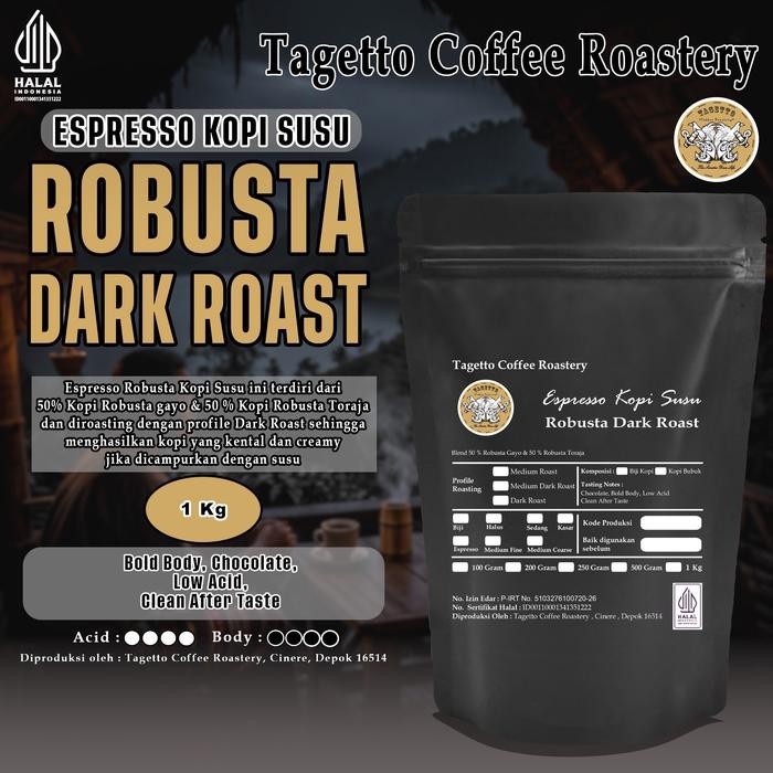 

Pilihan- Biji Kopi Espresso Kopi Susu Robusta Dark Roast 1Kg Bean Ground Bubuk 1 Kg Tagetto