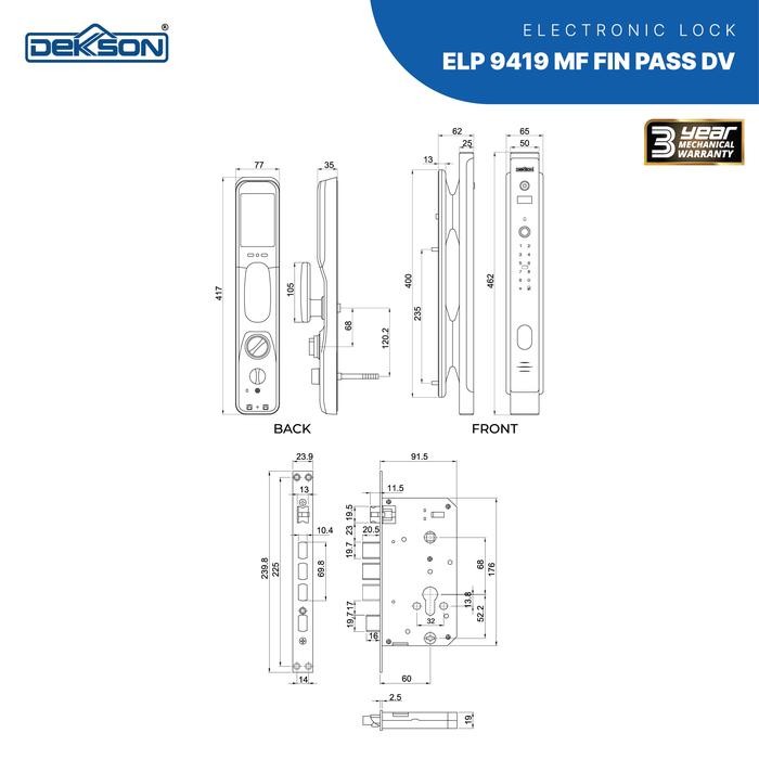 DEKKSON ELECTRONIC LOCK ELP 9419 MF FIN PASS DV HITAM