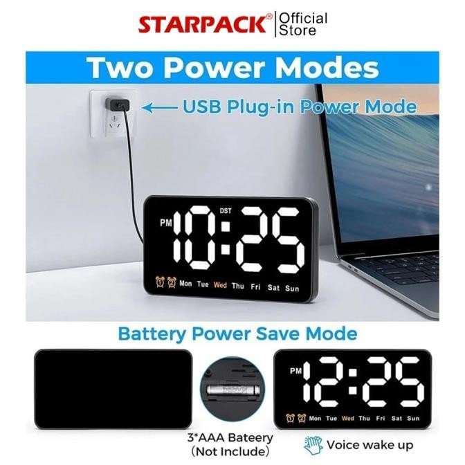 6638 Jam Dinding / Meja Digital LED Tampilan Jam / Hari / Bisa Baterai & USB