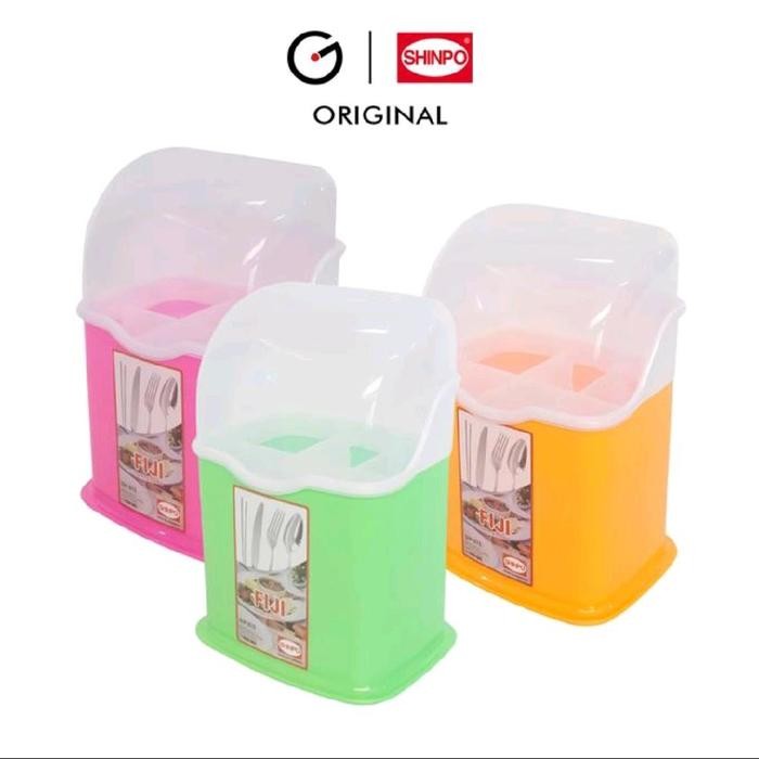 SHINPO Tempat Sendok FIJI sip.165 Plastik 6 Sekat Dengan Tutup Foodgrade 13x18x25cm Pink Hijau Biru