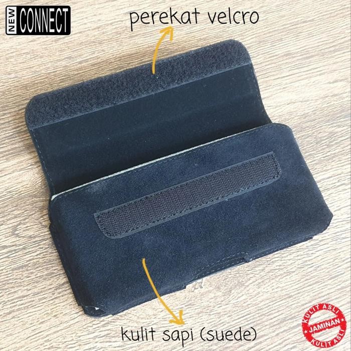 Sarung hp connect perekat kulit asli pinggang horizontal