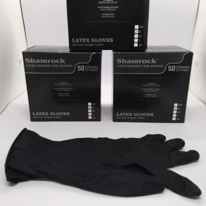 Promo Shamrock Latex Powder Free Gloves Black / Handscoon Hitam Berkualitas