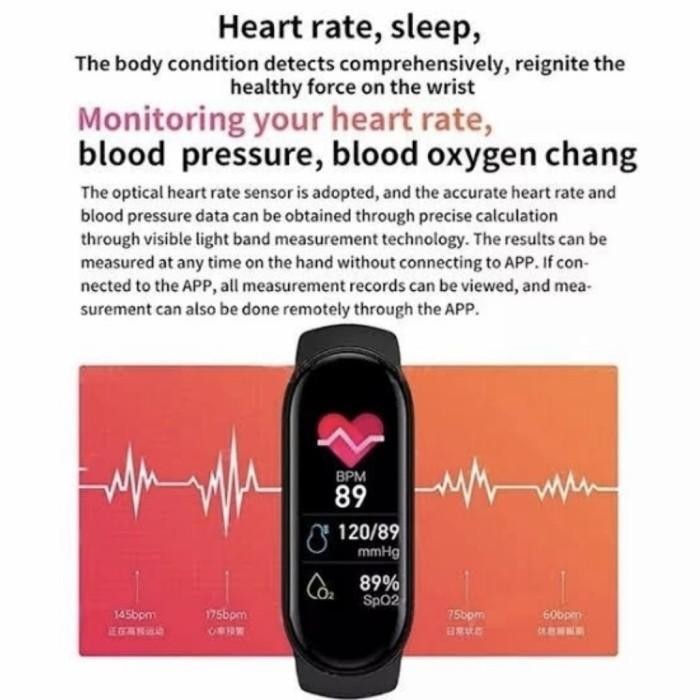 SmartWatch M6 Smartband Like Mi Band 2022 Anti Air Original Jam Pintar