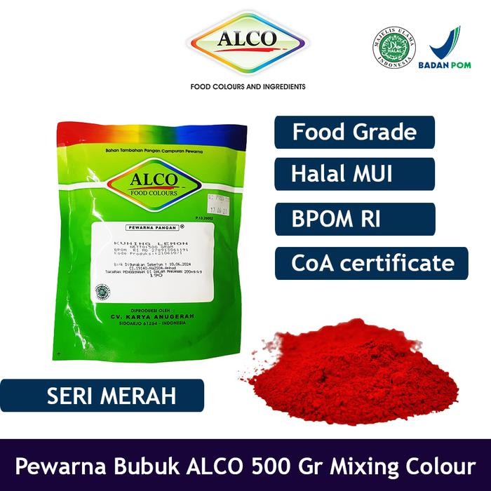 

Pewarna Makanan Kue Bubuk ALCO 500 gr Mixing Colour Warna Merah