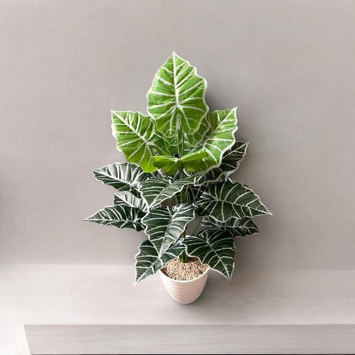 Tanaman Hias Artificial Tanduk Rusa Cabang 18 + Pot Pirus - Latex Import - Bunga