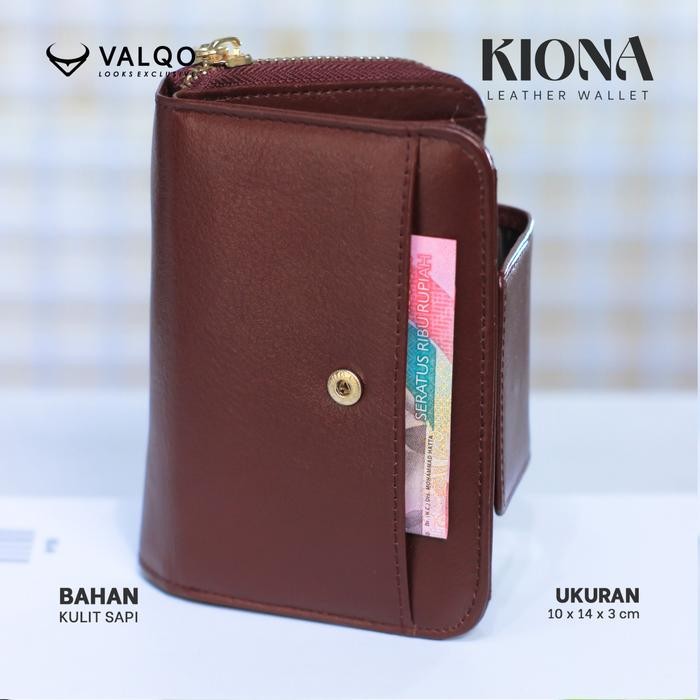 Valqo Kiona Dompet Kulit Sapi Wanita 13 Kartu 2 Foto Slot Resleting Dompet Kecil Dompet Pendek