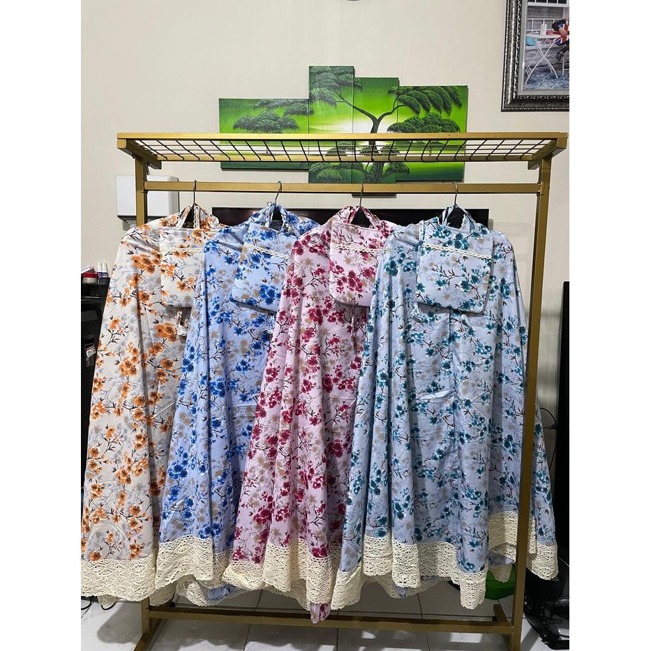 Perlengkapm Sholat Mukena Dewasa Katun Jepang Renda Floren Crem Renda
