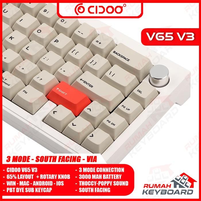 MECHANICAL KEYBOARD - CIDOO V65 V3 - 65% - 3 MODE - GASKET - SOUTH - KEYBOARD