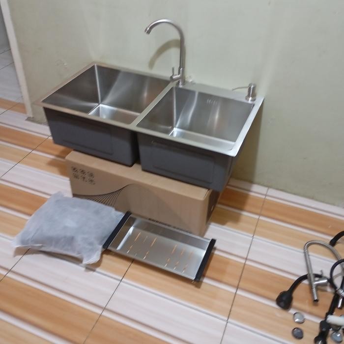 SALE PROMO MURAH KITCHEN SINK 2 LUBANG 8245/KOMPLIT BAK CUCI PIRING 8245/WASTAFEL 2 LUBANG 8245