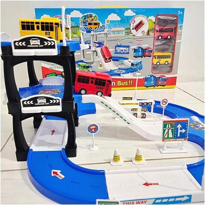 Mainan Anak Bis Set Tayo Track Parking Lot / Mainan Bus Tayo