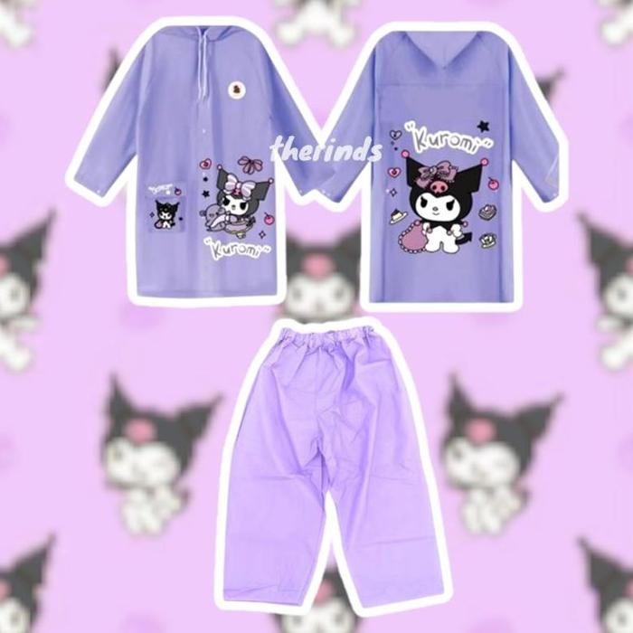 Jas Hujan Kuromi Cinnamoroll Setelan Jas Hujan Anak Kuromi Sticker Waterproof Jas Hujan Kuromi