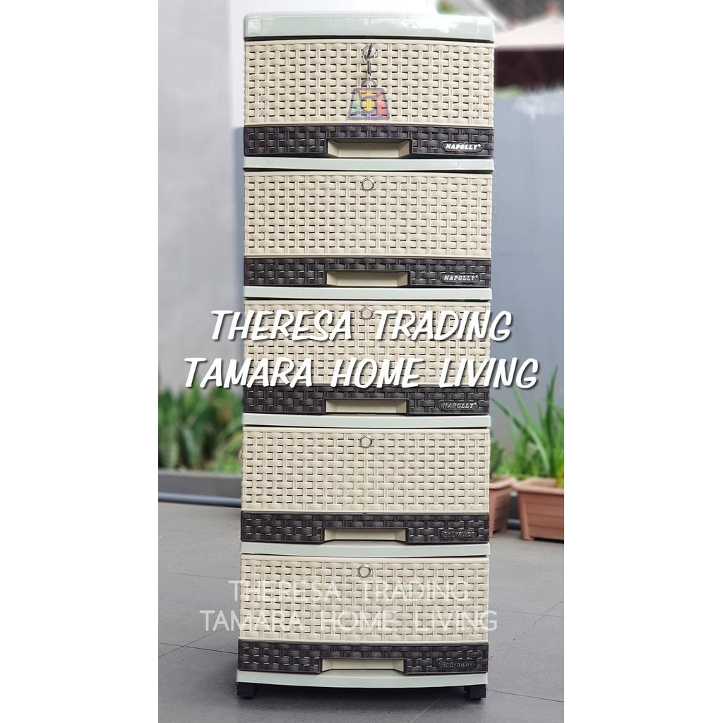 LEMARI PLASTIK NAPOLLY SCD 5 SUSUN 5 + RODA + KUNCI LACI