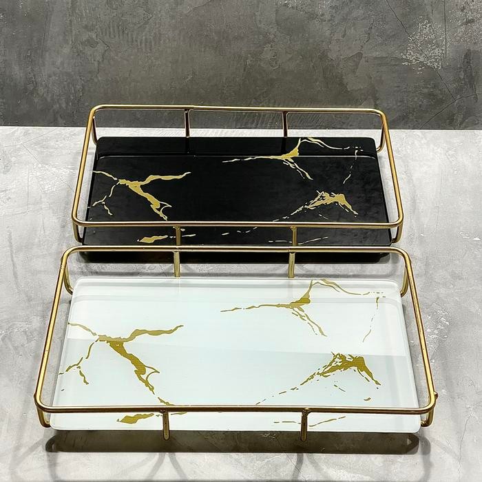 Zen Marble Tray Kaca Persegi / Pajangan Nampan Estetik