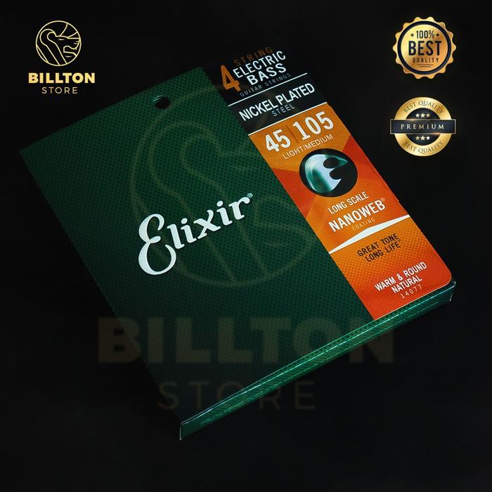 Senar Bass Elektrik Elixir 4 String Nickel Plated Steel Nanoweb 45/105 Lightmedium Terlaris