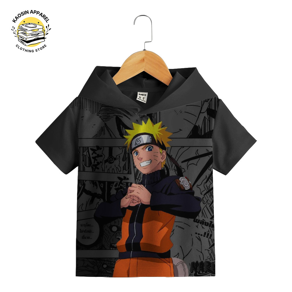 Baju Kaos Hoodie Anak Lucu Imut Animasi Naruto Hitam S2 Gambar 3D Bisa Custom