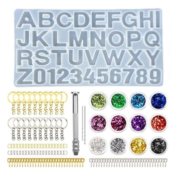 236pcs Cetakan Resin Gantungan Kunci DIY Cetakan Resin Silikon Huruf Cetakan Resin Silikon Huruf