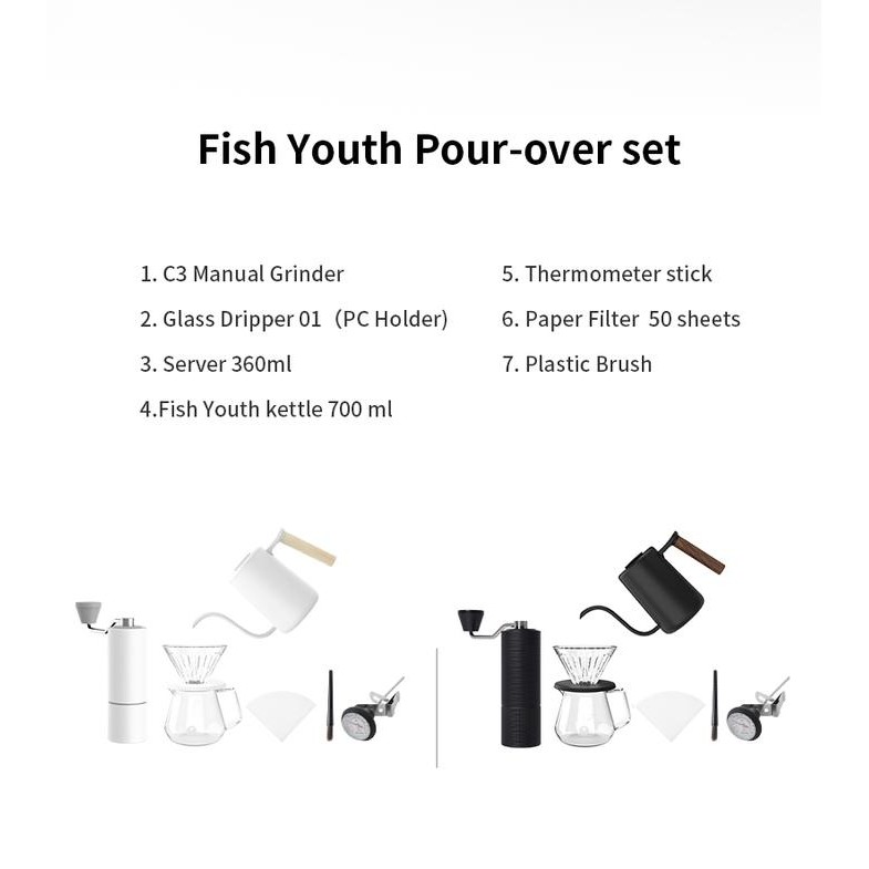 TIMEMORE C3 POUR OVER SET FISH YOUTH BLACK WHITE HAMPERS GIFT BOX