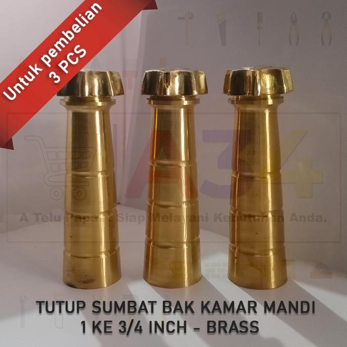 TUTUP SUMBAT BAK AIR KAMAR MANDI 1 INCH KUNINGAN MODEL KERUCUT [3 PCS]