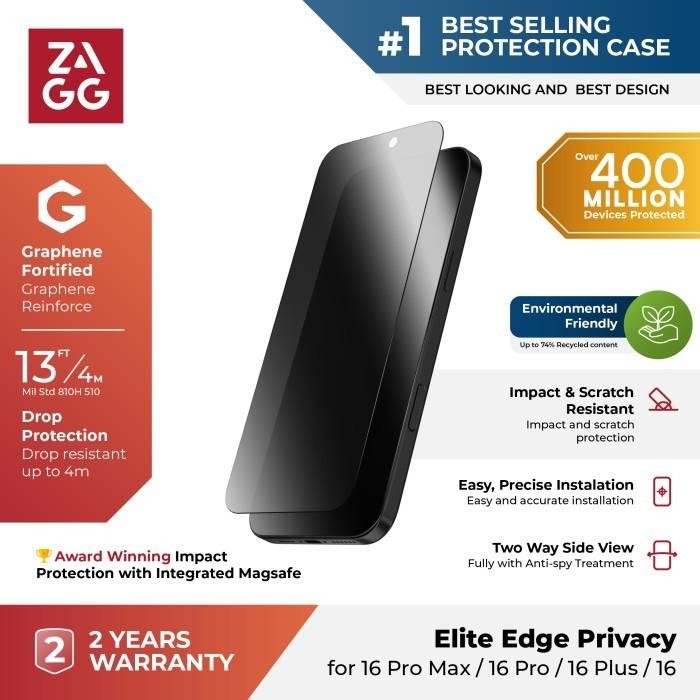 ZAGG Tempered Glass Elite Priva Compatible With 16 Pro Max / 16 Pro Screen Protector