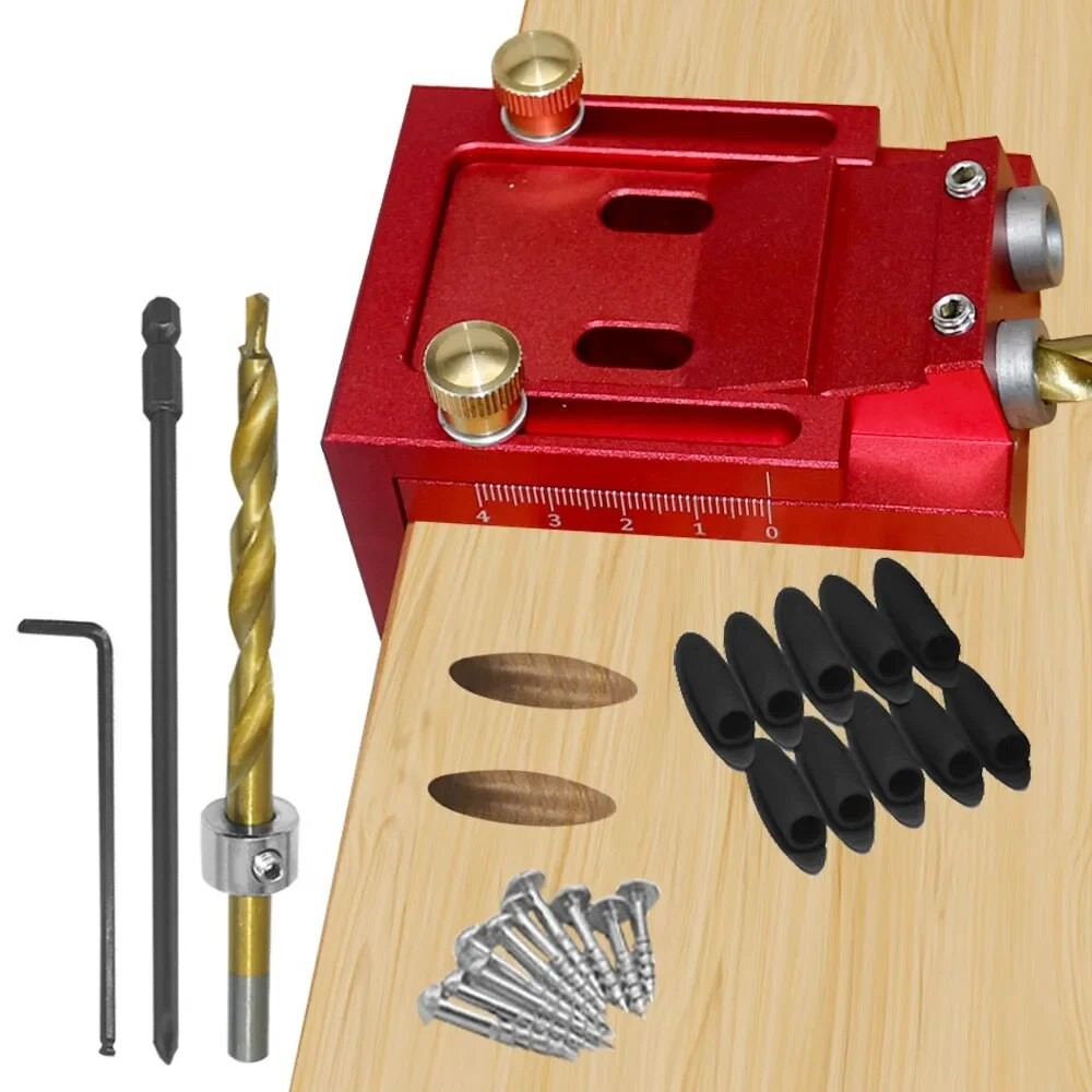 Adjustable Pocket Hole Jig Kit 9mm Angle Drill Guide Woodworking Tool Hole Puncher Locator Jig Drill