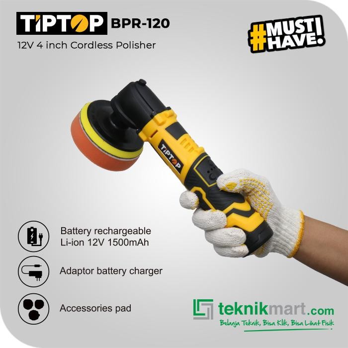 Tip Top BPR-120 12Volt 4inch Cordless Polisher / Mesin Poles Baterai