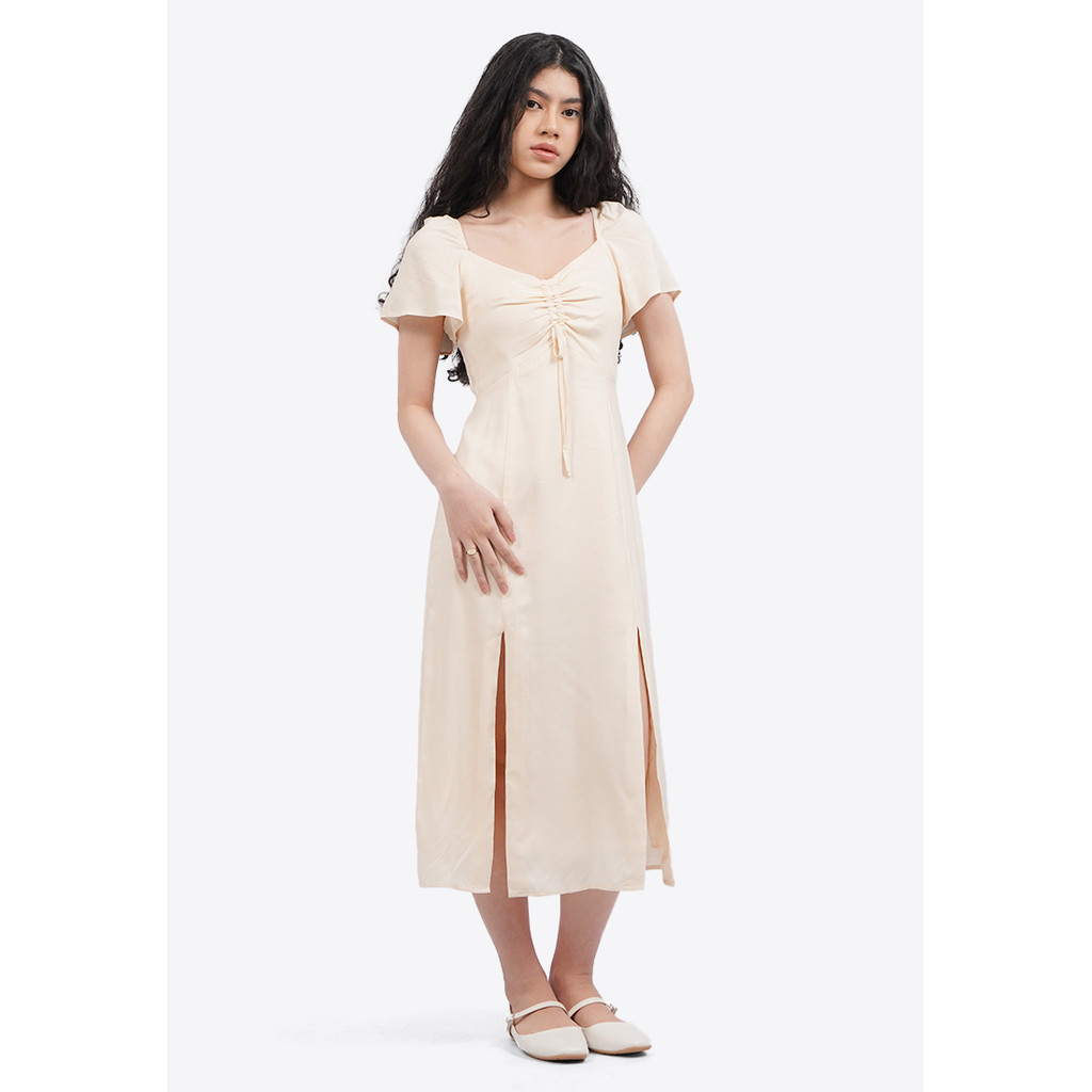 COLORBOX Puff Sleeves Midi Dress Ecru