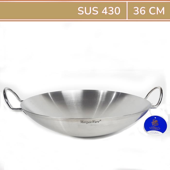 PREMIUM Wajan Wok Stainless BIMA 36cm Kuali / Penggorengan Stainless Steel SUS 430 - MorganWare