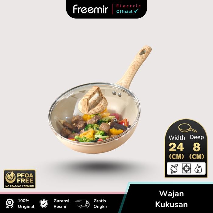 PREMIUM [BARU] freemir 24CM Wajan Panci Beige Anti Lengket Satu Gagang+Tutup