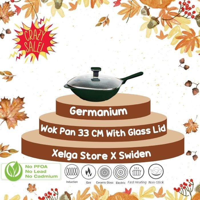 PREMIUM Promo Swiden Germanium Marble Wokpan With Lid, Wajan Masak Bertutup