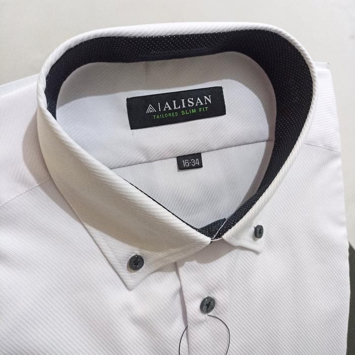 Kemeja Alisan Dobby Putih Panjang Slimfit patr