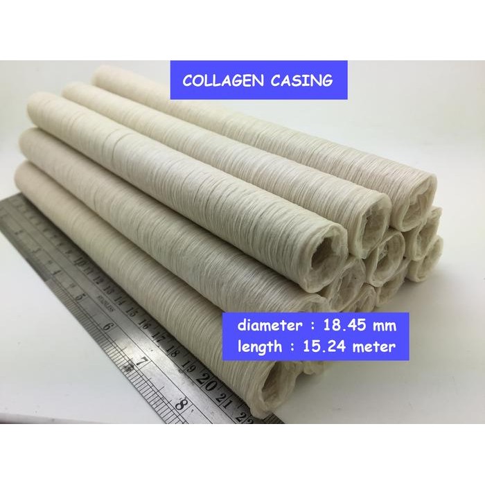 

New Casing Sosis/Kulit Sosis Kolagen Warna Clear p=15.4m d=18.45mm HALAL