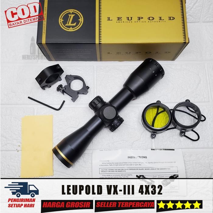 BRG BARU Teleskop LEUPOLD 4X32 DUPLEX Telescope LEUPOLD VX-III 4X32 Tahan Getar Ring Gold