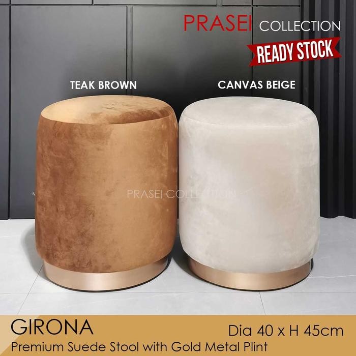 GIRONA - Luxury Suede Stool Pouf Puff Ottoman Kursi Bulat Kain Bludru