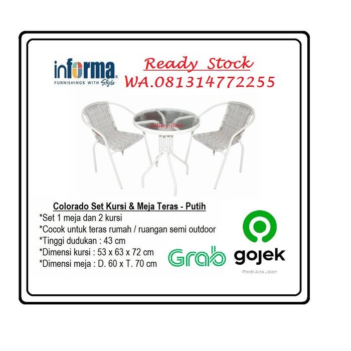 INFORMA - Colorado Set Meja Kaca & Kursi Teras Rotan Sintesis - PUTIH