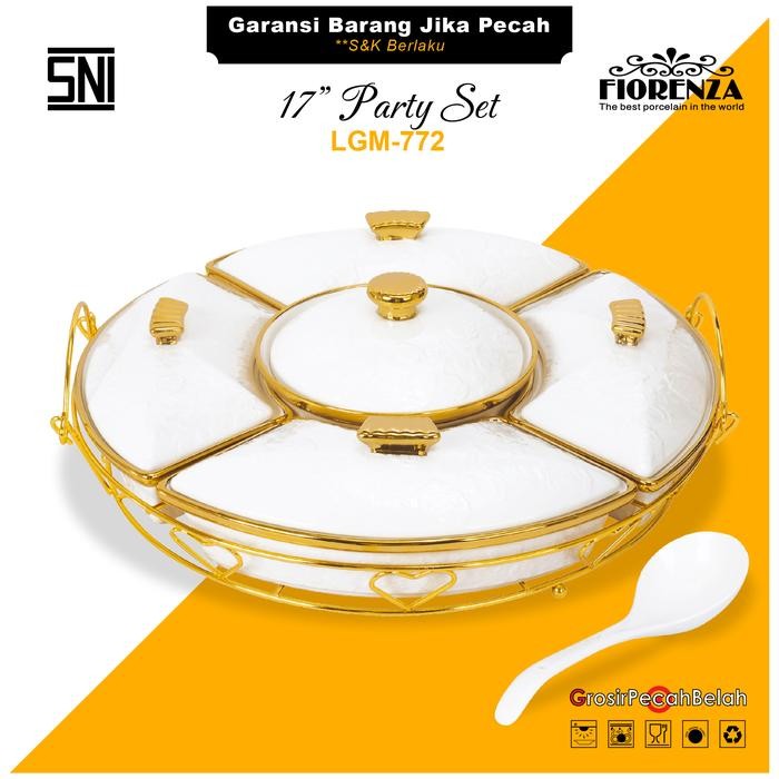 Prasmanan Putar Wadah Saji Keramik Set Motif Linning Gold Fiorenza LGM-772