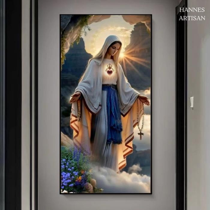 Lukisan Porcelain Painting Premium - Bunda Maria Led - 5D Diamond Crystal - Hiasan Dinding Mewah