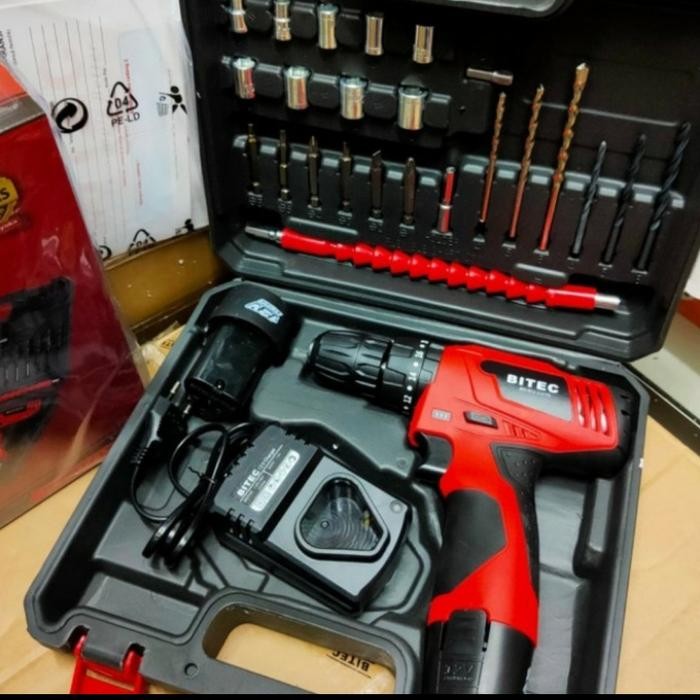 Mesin Bor Baterai Hammer Beton Cordless Bitec Drill Besi Kayu
