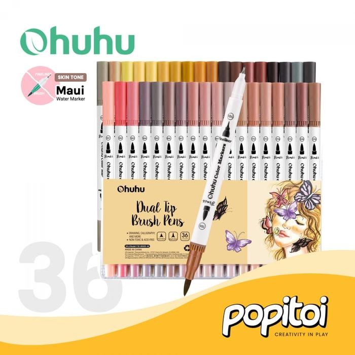 

Ohuhu Maui Skin Tone 36 Colors Pens (Brush & Fineliner) Water Based Watercolor Markers